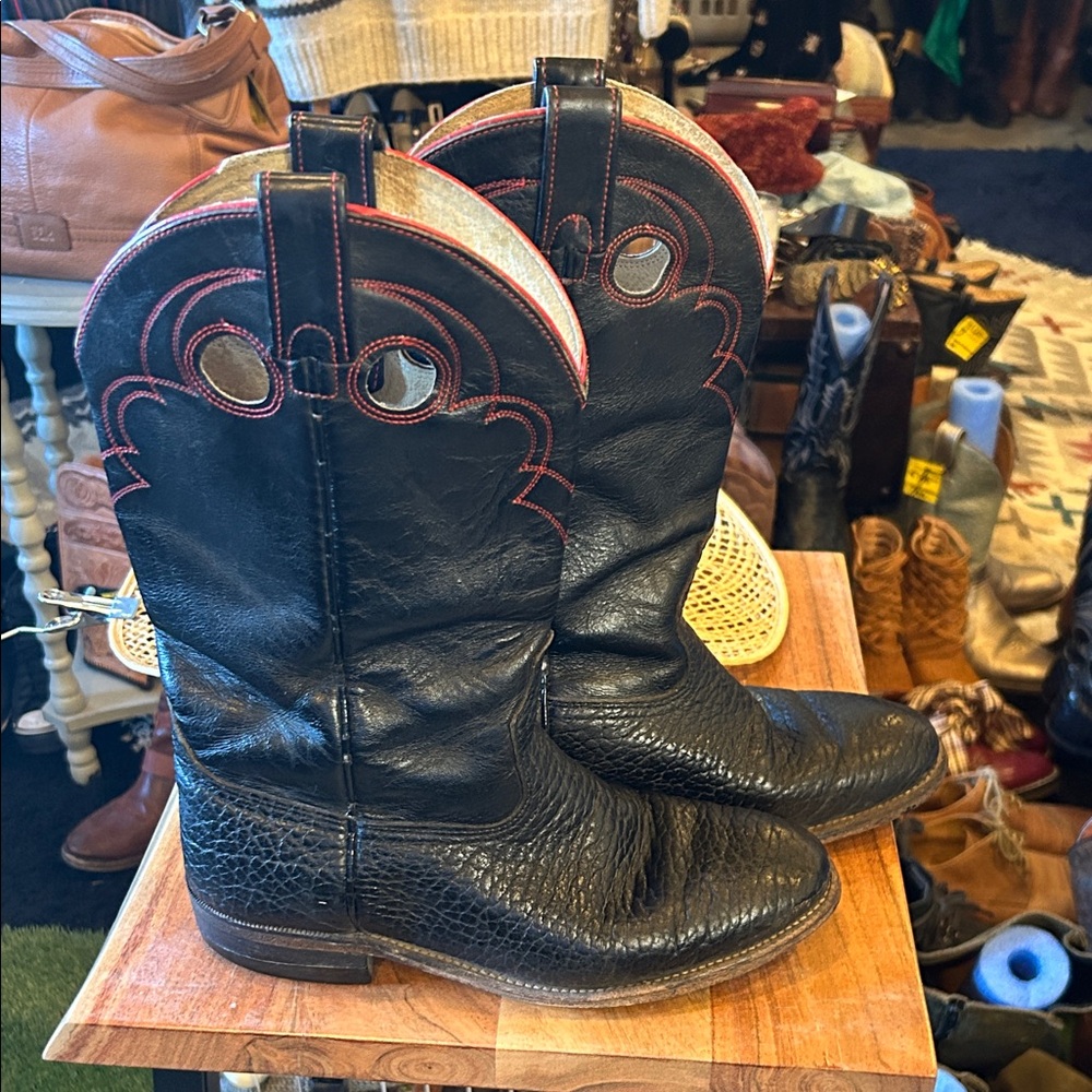 Brahma Black Ankle Boots with Red Accents